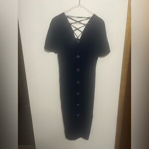Vintage Elegant Navy Midi Dress